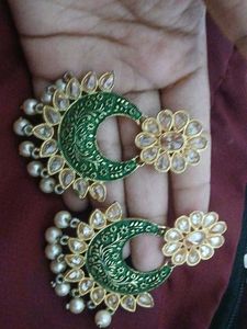 Green &amp; Gold Statement Earrings