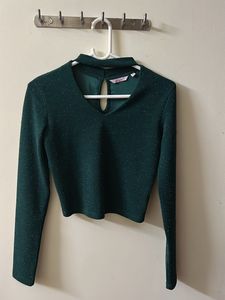 Dark Green Crop Top Full Sleeves