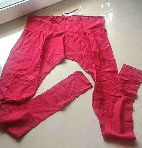 Red Pure Cotton Churidar Pants Size XL