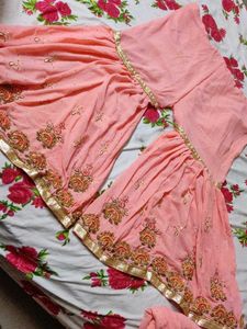 Peach Embroidered Sharara Suit