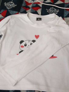 A Casual White Tshirt Printed Couple Of Pandas🥰