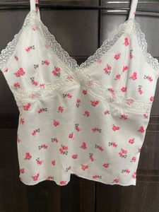 Ditsy print lace detail top