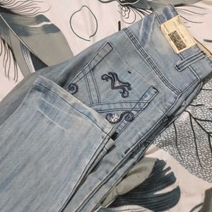 Embroidered Light Wash Denim Jeans