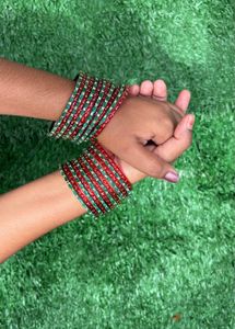 Red &amp; Green  Valaikappu Bangles Set