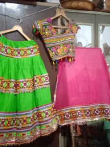 Green Multy Garba Choli For  Girl