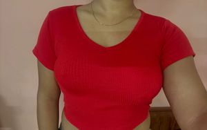 Red V-Neck Ribbed Top
