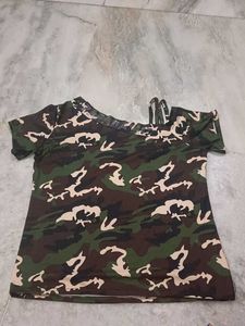 Camo Cold Shoulder Top