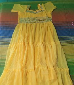 Elegant Yellow Mirror Work Gown – XXL Size