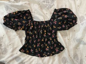 Floral Black Crop Top
