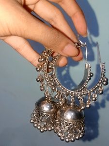 Silver Hoop Earrings With Jhumki