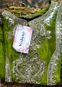 Olive Green Women Designer Kurta, Dupata &amp; Bottom