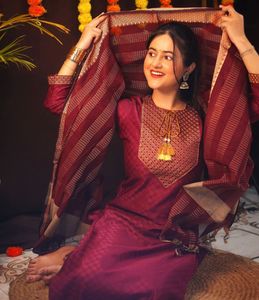 Maroon Embroidered Kurta Set