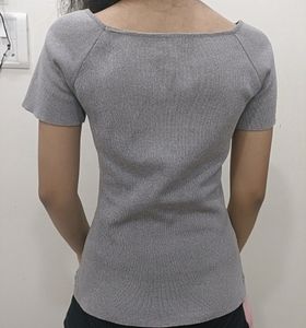 Grey Boat Neck Woolen Top