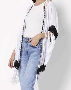 Women White And Black Longline Shrug