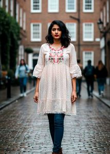 🔥Sale Today 🚨Embroidered Eyelet  Lace Trim Dres