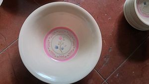 Vintage Ceramic Dinner Set with Pink Floral Border