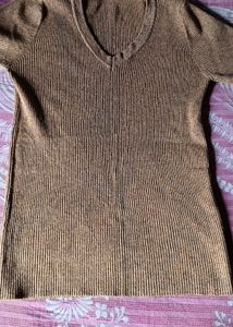 Brown V-Neck Long Pull Over