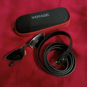Set of stylish google and belt