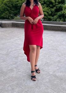 Red Halter Hi-Lo Dress