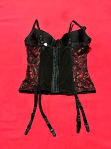 Black &amp; Red Lace Corset Bustier with Garter Straps