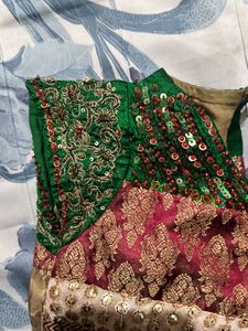 Green &amp; Gold Indian Lehenga Choli Set