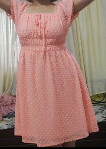 Tokyo Talkies Peach Swiss Dot Dress