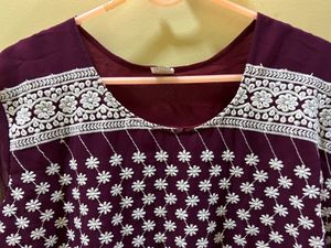 Again Purple Straight Embroidery Kurti