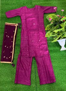 Straight kurta with plazoo and duppata