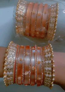 Stunning Gold &amp; Peach Bangle Set