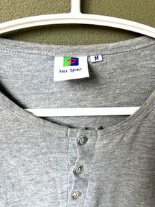 Gray Long Sleeve Solid T-Shirt