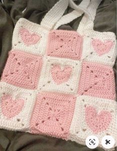 Handmade Crochet Heart Tote Bag