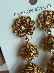 Golden Double Jumkha Earrings