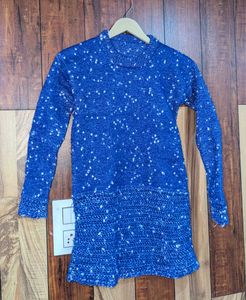 Hand-Knitted Blue Wool Long Sweater – Warm &amp; Cozy