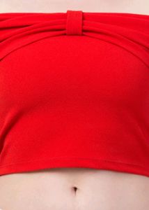 Casual Cape Sleeves Solid Women Red Crop Top