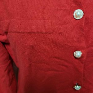 Red Button-Down Cardigan