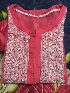 Pink Chiffon Embroidered Straight Kurta | Floral W