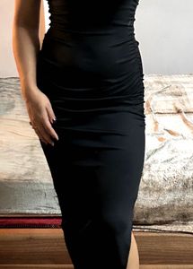 Black Ruched Bodycon Midi Dress