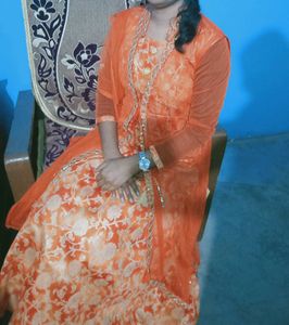 Orange Jacket Frock Suit For Girls