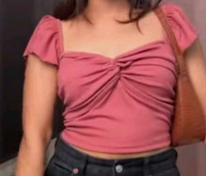Cropped Vest Ruffle Top In Blush Pink Color