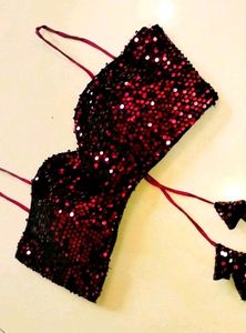 Sequin Padded Spaghetti Strap Velvet Blouse