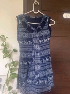 Blue Indo-western Print Sleeveless Tunic