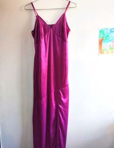 Silky Magenta Slip Dress with front cut