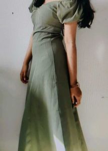 Summer Elegant Solid Puff Sleeve Cinch Waist Dress