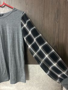 Gray Plaid Sleeve Top
