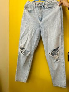 Ripped Light Wash Mom Jeans