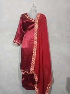 Red Satin Salwar Suit