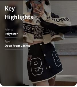 Women Typography Crop Open Front Jacket