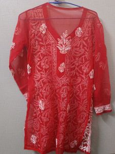 Red Embroidered Kurta