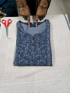 Embroidered Denim Kurta