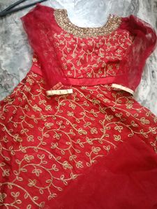 Red &amp; Gold Embroidered Anarkali